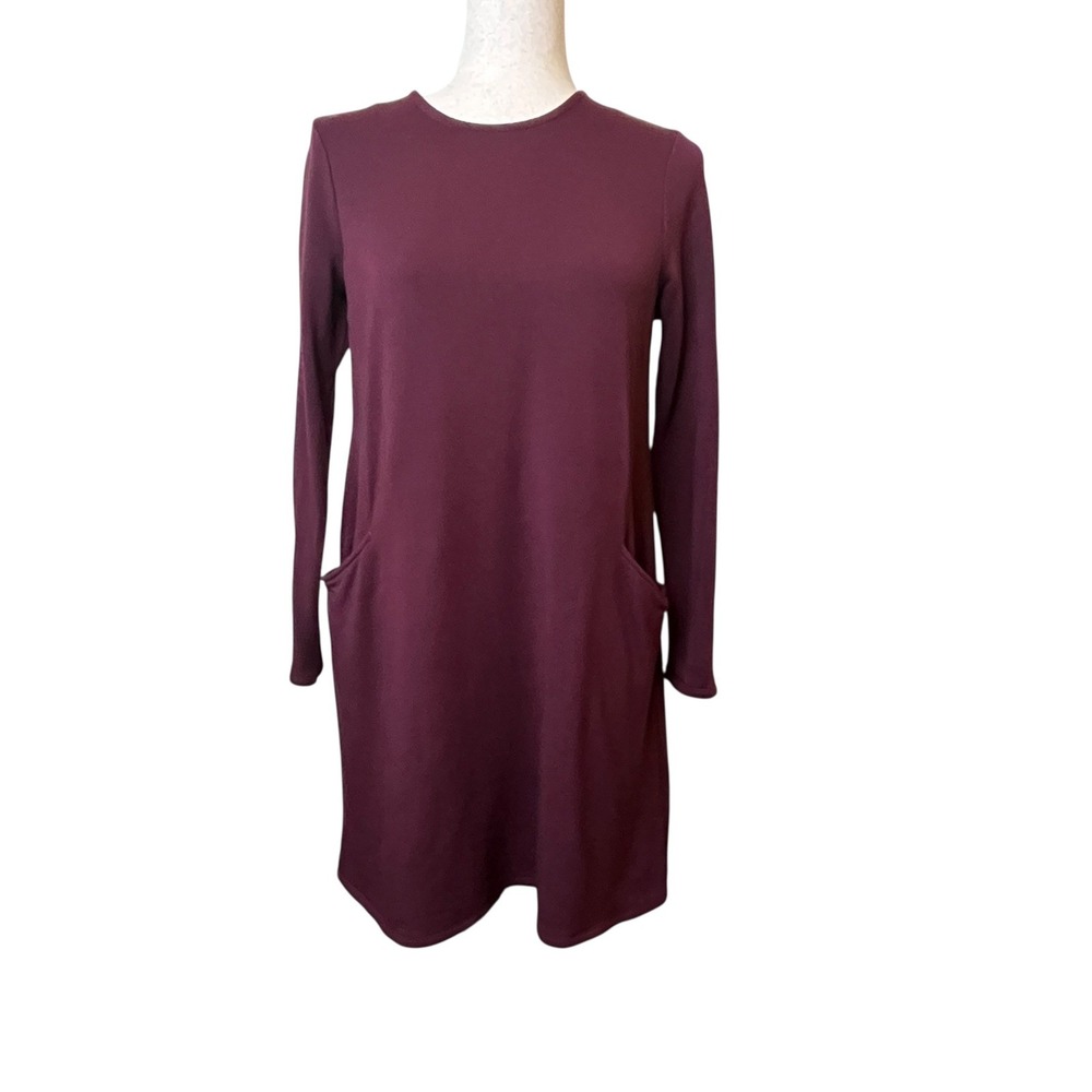 Pure Jill Dress or Long Tunic Top Petite S Burgundy Knit Casual Pockets